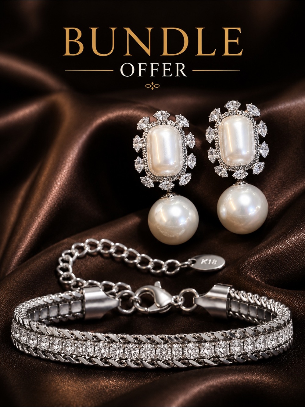 Silver color and White Pearl Drop Earrings and bracelet combo